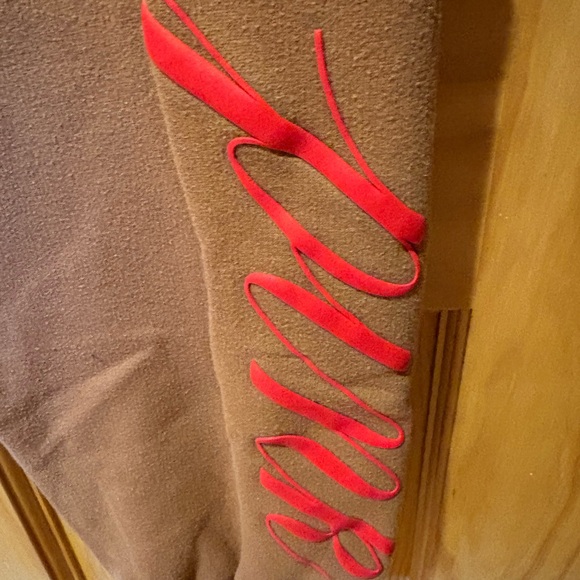 PINK Caramel Kiss Joggers High Rise Sweatpants Red Script Logo Brown women’s L - Picture 4 of 11